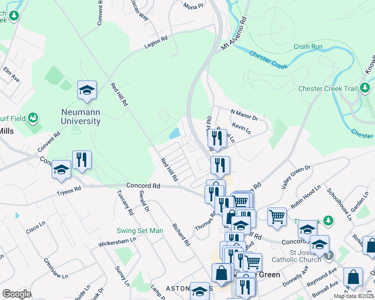 map of restaurants, bars, coffee shops, grocery stores, and more near 12 Travelo Lane in Media