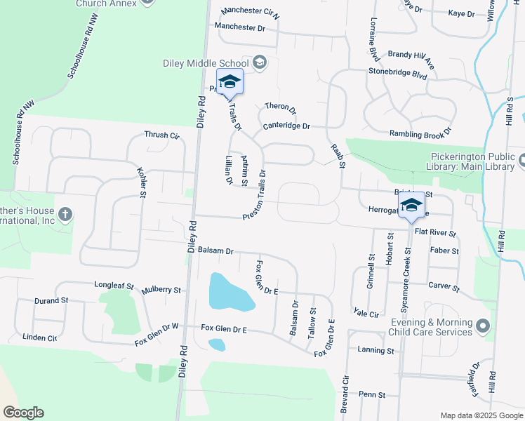 map of restaurants, bars, coffee shops, grocery stores, and more near 622 Preston Trails Drive in Pickerington