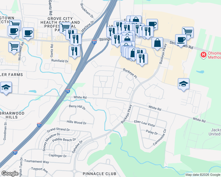 map of restaurants, bars, coffee shops, grocery stores, and more near 1649 Nature Drive in Grove City