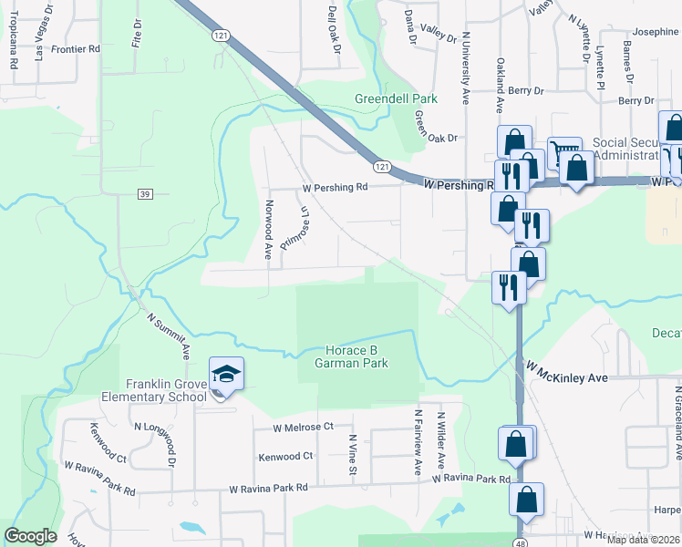 map of restaurants, bars, coffee shops, grocery stores, and more near 1401 Highland Place in Decatur