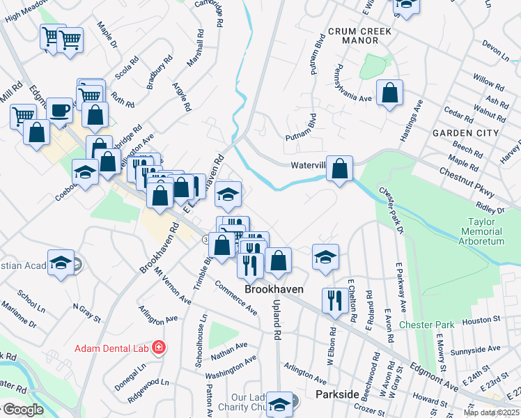 map of restaurants, bars, coffee shops, grocery stores, and more near 3527 Williamson Avenue in Brookhaven