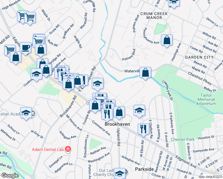 map of restaurants, bars, coffee shops, grocery stores, and more near 3527 Williamson Avenue in Brookhaven