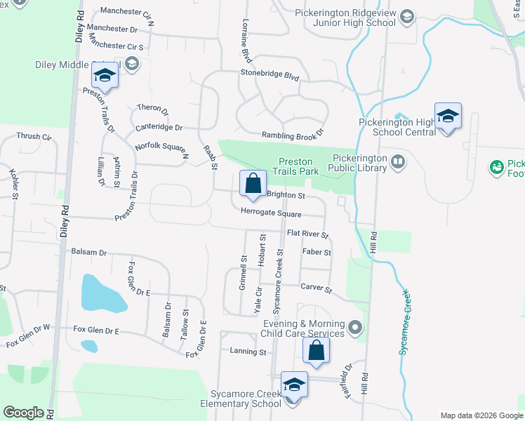 map of restaurants, bars, coffee shops, grocery stores, and more near 594 Herrogate Square in Pickerington