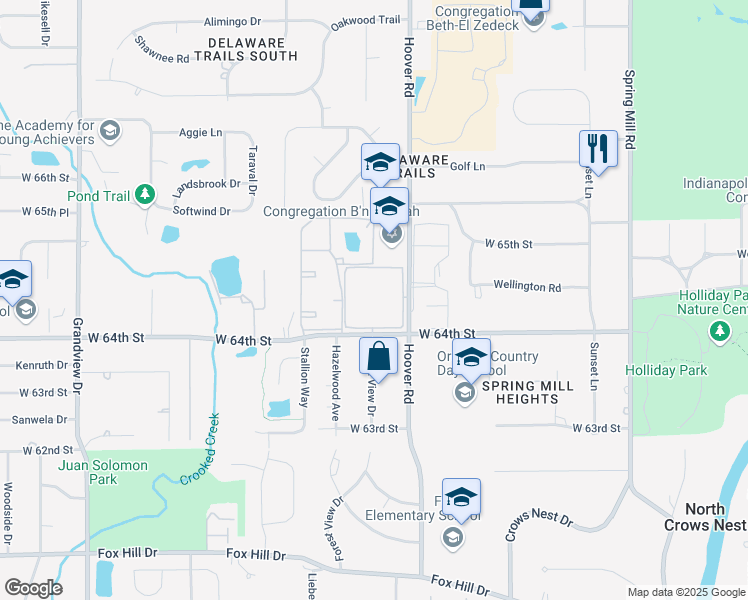 map of restaurants, bars, coffee shops, grocery stores, and more near 839 Park Central Court in Indianapolis
