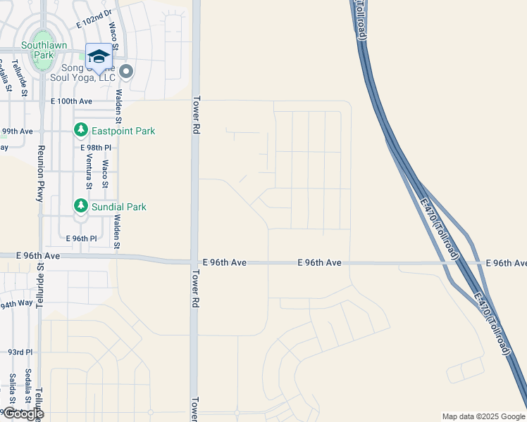 map of restaurants, bars, coffee shops, grocery stores, and more near 9880 Tower Road in Commerce City