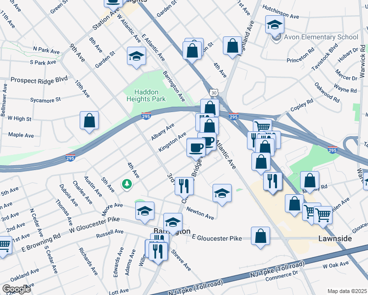 map of restaurants, bars, coffee shops, grocery stores, and more near 136 Reading Avenue in Barrington
