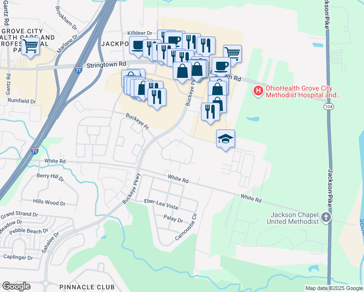 map of restaurants, bars, coffee shops, grocery stores, and more near 4252 Waterside Place in Grove City