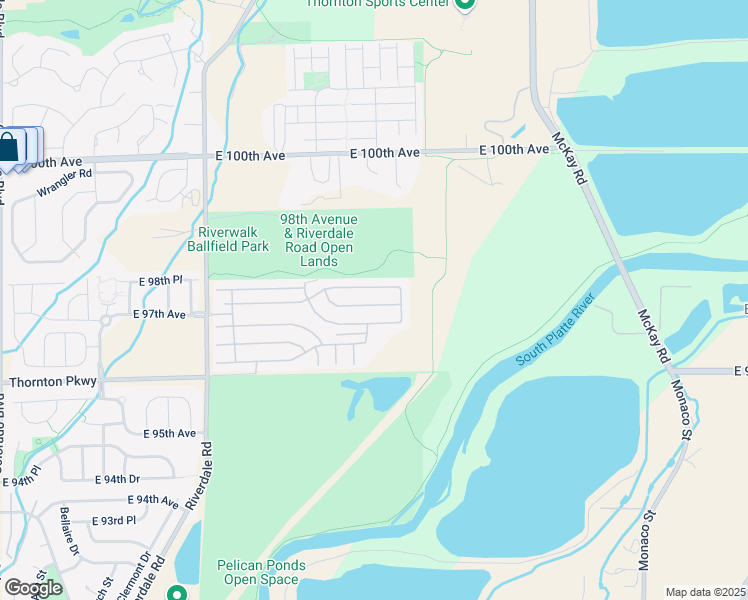 map of restaurants, bars, coffee shops, grocery stores, and more near 5555 Riverdale Way in Thornton
