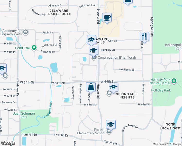 map of restaurants, bars, coffee shops, grocery stores, and more near 832 Park Central Court in Indianapolis