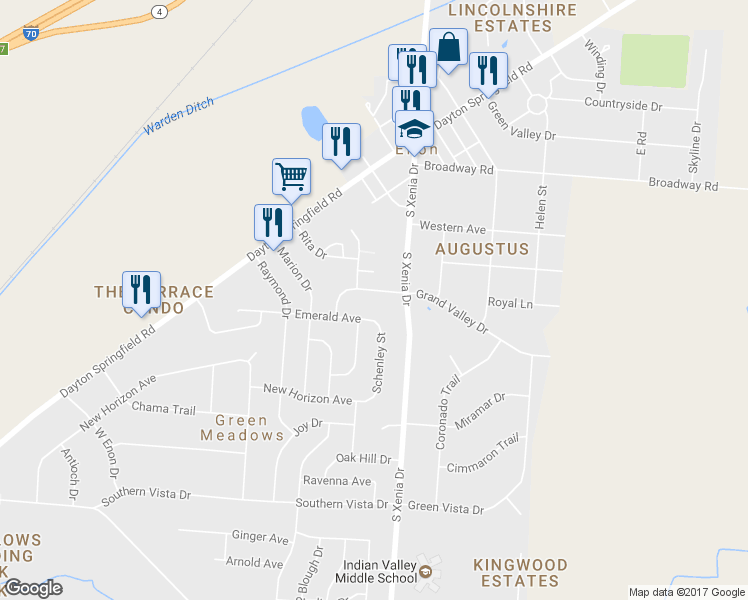 map of restaurants, bars, coffee shops, grocery stores, and more near 6533 Conway Drive in Enon
