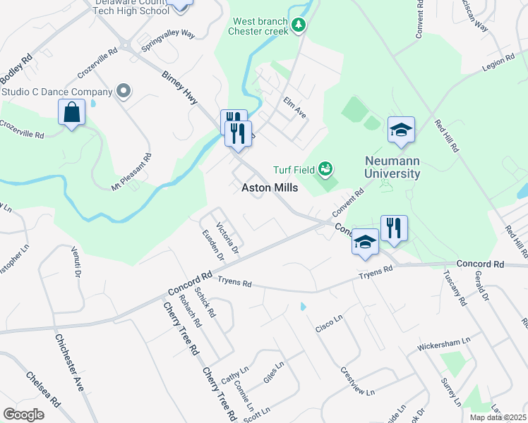 map of restaurants, bars, coffee shops, grocery stores, and more near 834 Ellston Road in Aston