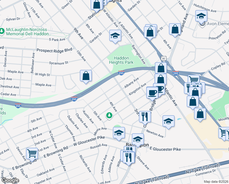 map of restaurants, bars, coffee shops, grocery stores, and more near 317 Albany Avenue in Barrington