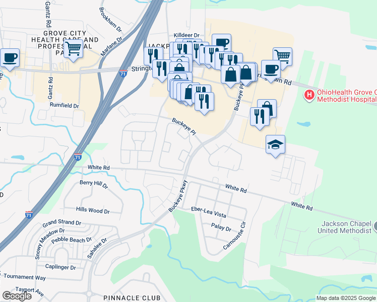 map of restaurants, bars, coffee shops, grocery stores, and more near 4333 Parkway Village Drive in Grove City