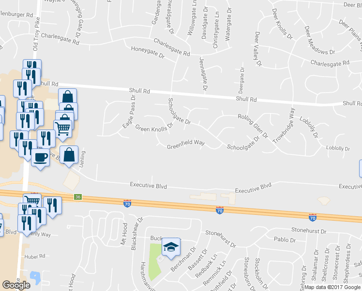 map of restaurants, bars, coffee shops, grocery stores, and more near 8273 Ivy Glen Circle in Dayton