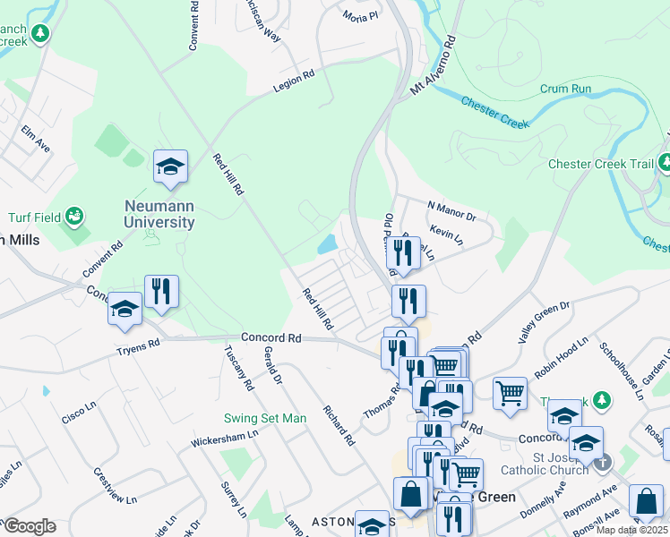map of restaurants, bars, coffee shops, grocery stores, and more near 48 Anderson Avenue in Media
