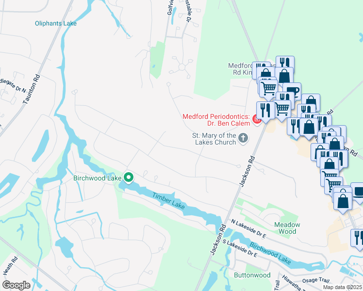 map of restaurants, bars, coffee shops, grocery stores, and more near 229 Sunny Jim Drive in Medford