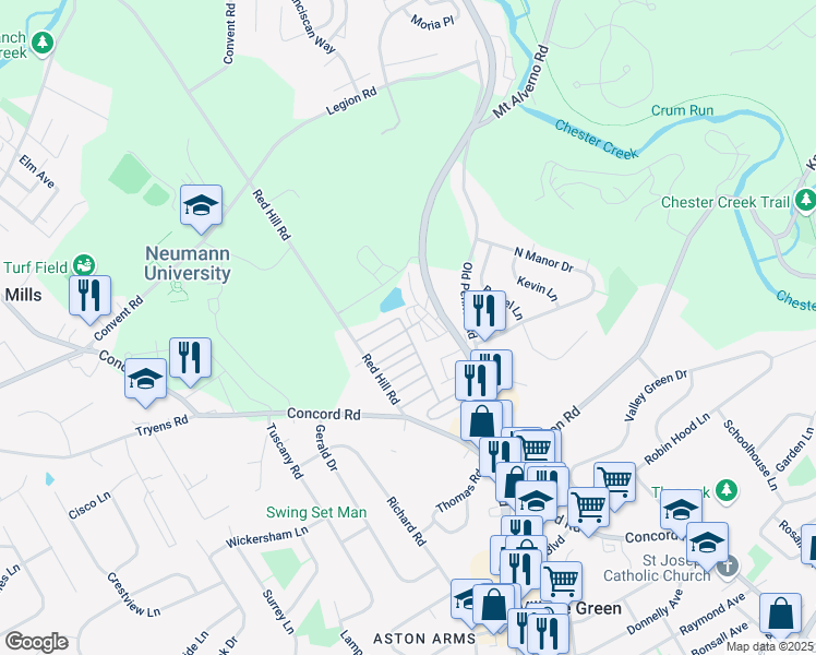 map of restaurants, bars, coffee shops, grocery stores, and more near 405 White Sands Drive in Media