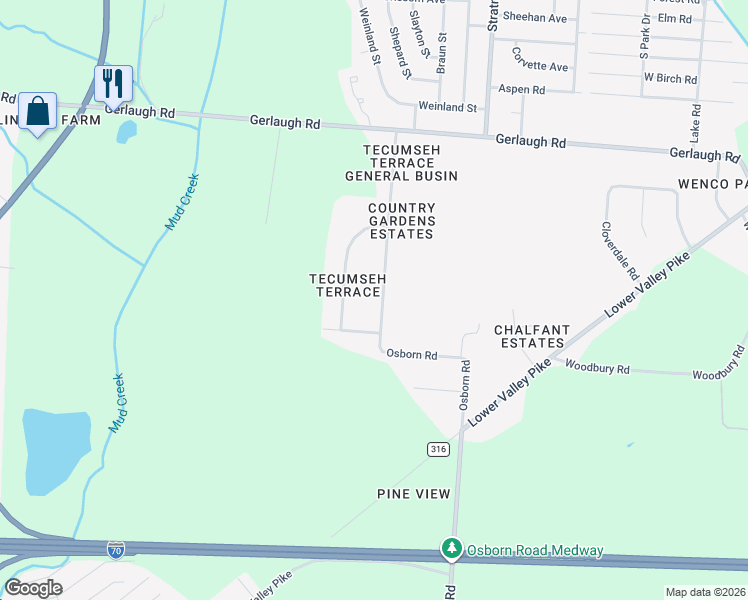 map of restaurants, bars, coffee shops, grocery stores, and more near 4039 Osborn Road in Medway