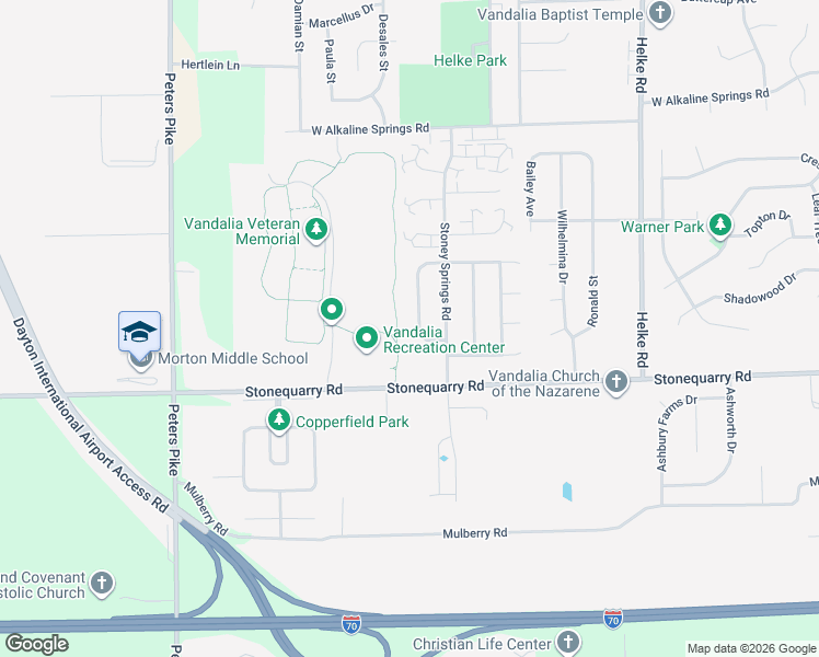 map of restaurants, bars, coffee shops, grocery stores, and more near 1409 Cornish Drive in Vandalia