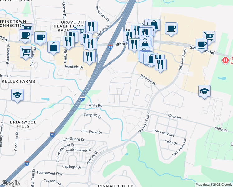 map of restaurants, bars, coffee shops, grocery stores, and more near 1717 Nature Drive in Grove City
