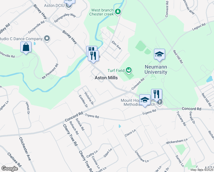 map of restaurants, bars, coffee shops, grocery stores, and more near 834 Ellston Road in Aston