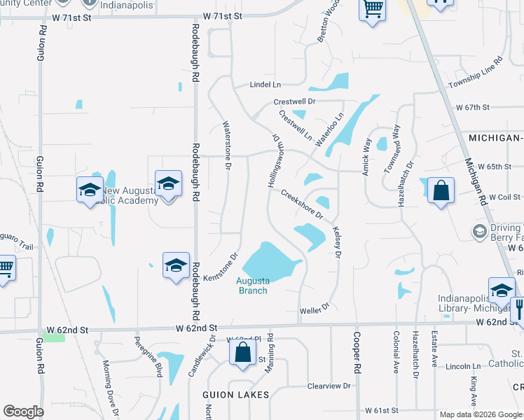 map of restaurants, bars, coffee shops, grocery stores, and more near 6413 Kentstone Drive in Indianapolis
