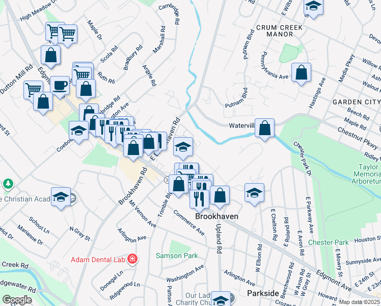 map of restaurants, bars, coffee shops, grocery stores, and more near 3614 Williamson Avenue in Brookhaven