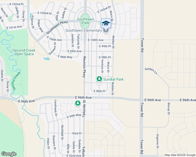 map of restaurants, bars, coffee shops, grocery stores, and more near 17841 E. 97th Cir in Commerce City