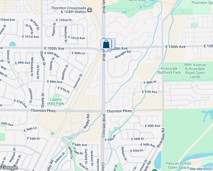 map of restaurants, bars, coffee shops, grocery stores, and more near 9745 Albion Lane in Thornton