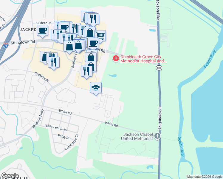 map of restaurants, bars, coffee shops, grocery stores, and more near 1165 Lamplighter Drive in Grove City