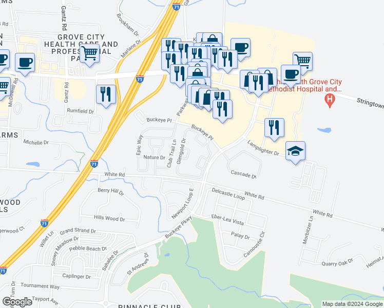 map of restaurants, bars, coffee shops, grocery stores, and more near 1506 Younkin Court in Grove City