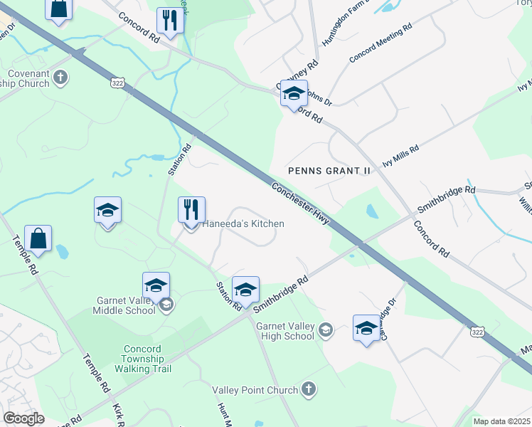 map of restaurants, bars, coffee shops, grocery stores, and more near 51 Mount Aire Farm Road in Glen Mills
