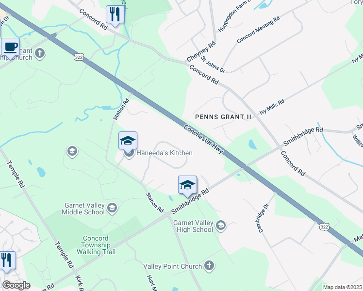 map of restaurants, bars, coffee shops, grocery stores, and more near 51 Mount Aire Farm Road in Glen Mills