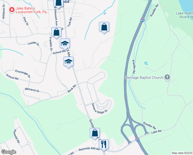 map of restaurants, bars, coffee shops, grocery stores, and more near 7787 Seneca Ridge Drive in York