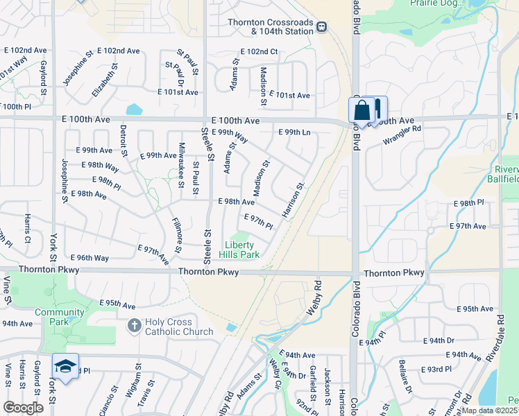 map of restaurants, bars, coffee shops, grocery stores, and more near 3545 East 97th Place in Thornton