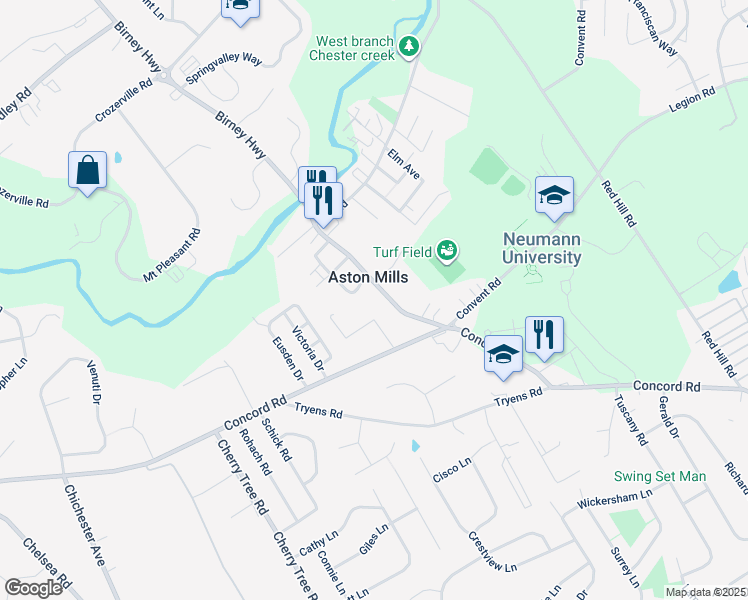 map of restaurants, bars, coffee shops, grocery stores, and more near 4161 Aston Mills Road in Aston
