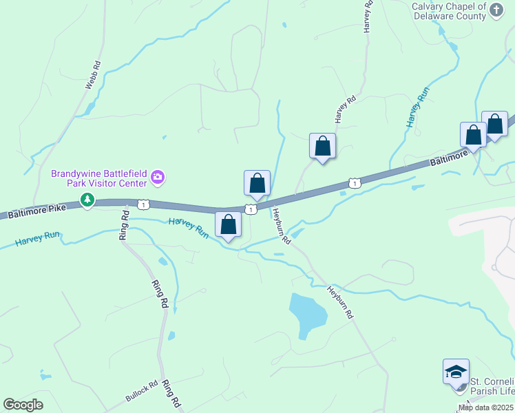 map of restaurants, bars, coffee shops, grocery stores, and more near 883 Baltimore Pike in Chadds Ford