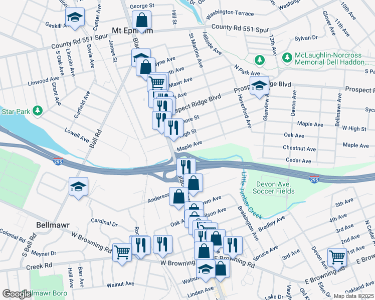 map of restaurants, bars, coffee shops, grocery stores, and more near 2012 Maple Avenue in Haddon Heights