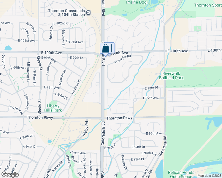map of restaurants, bars, coffee shops, grocery stores, and more near 4117 East 98th Place in Thornton