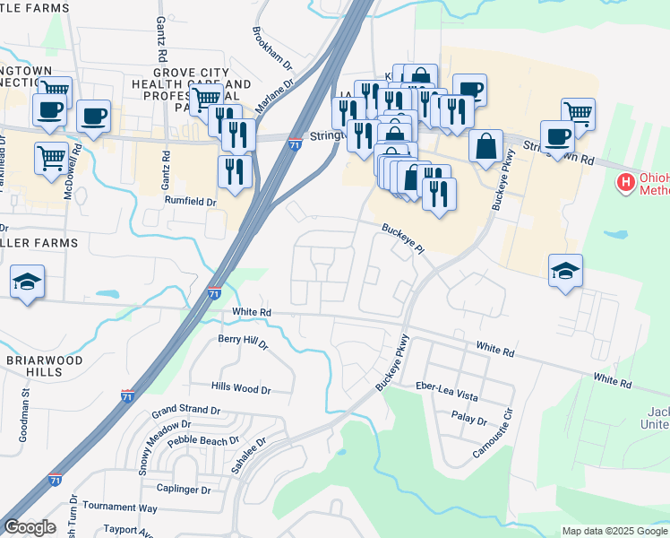 map of restaurants, bars, coffee shops, grocery stores, and more near 1657 Nature Drive in Grove City