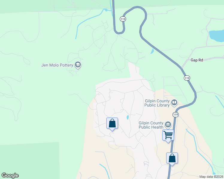 map of restaurants, bars, coffee shops, grocery stores, and more near 134 Aurora Road in Black Hawk