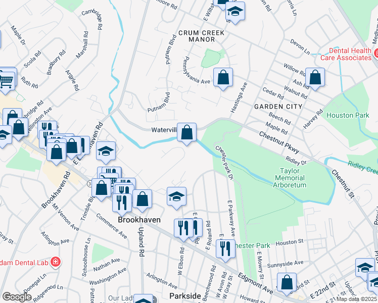 map of restaurants, bars, coffee shops, grocery stores, and more near 131 Meadowbrook Lane in Brookhaven