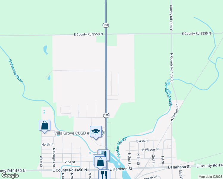 map of restaurants, bars, coffee shops, grocery stores, and more near 1011 North Possum Trail in Villa Grove