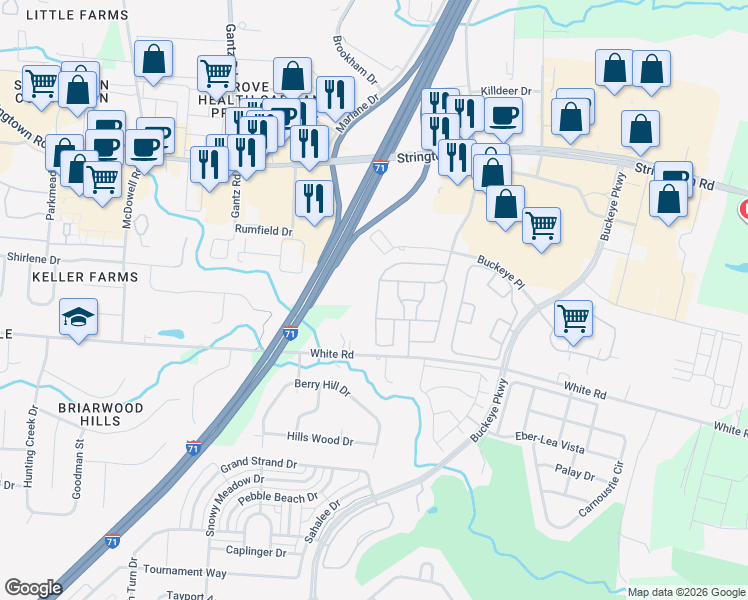 map of restaurants, bars, coffee shops, grocery stores, and more near 1750 Buckeye Place in Grove City