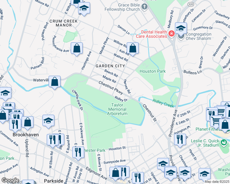 map of restaurants, bars, coffee shops, grocery stores, and more near 28 Chestnut Parkway in Delaware County