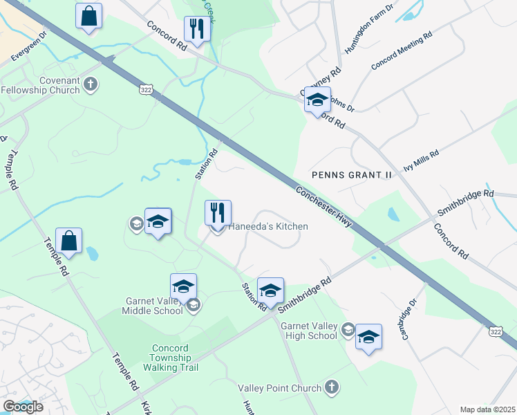 map of restaurants, bars, coffee shops, grocery stores, and more near 73 Mount Aire Farm Road in Glen Mills