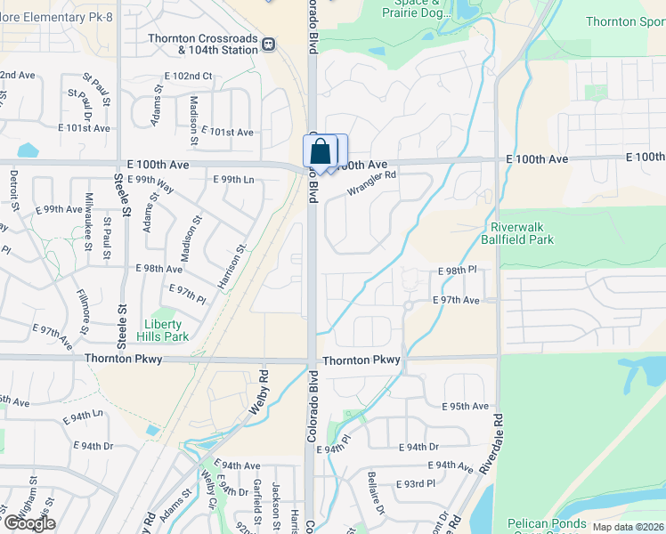 map of restaurants, bars, coffee shops, grocery stores, and more near 4210 East 100th Avenue in Thornton