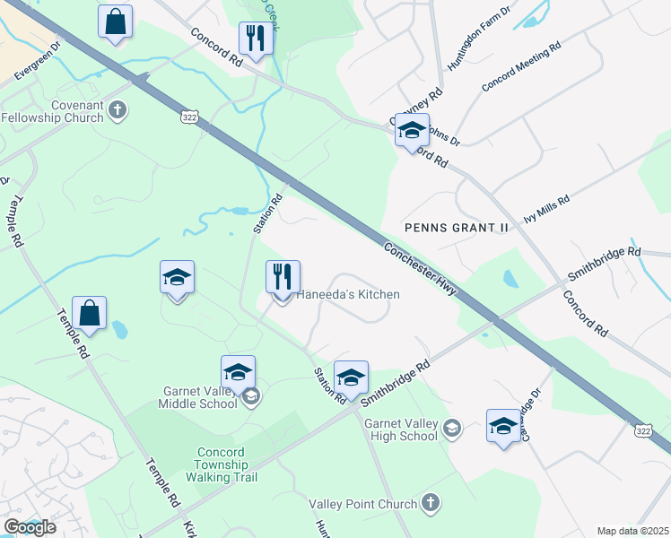 map of restaurants, bars, coffee shops, grocery stores, and more near 73 Mount Aire Farm Road in Glen Mills