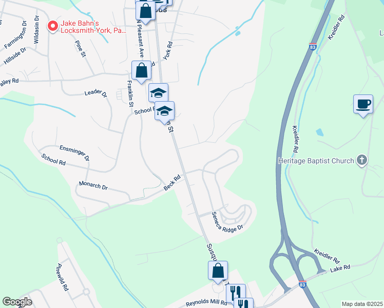 map of restaurants, bars, coffee shops, grocery stores, and more near 145 South Main Street in Jacobus