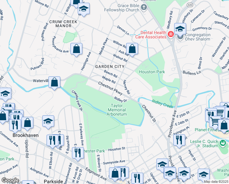 map of restaurants, bars, coffee shops, grocery stores, and more near 28 Chestnut Parkway in Delaware County